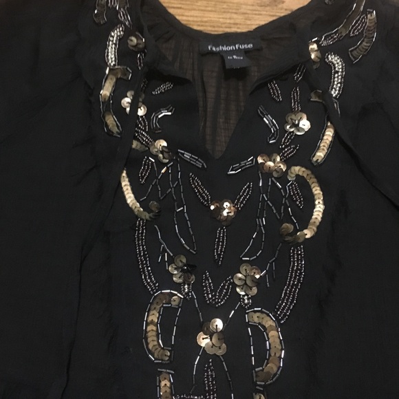 Boho sheer tunic Top/ swimsuit cover up - Picture 3 of 4